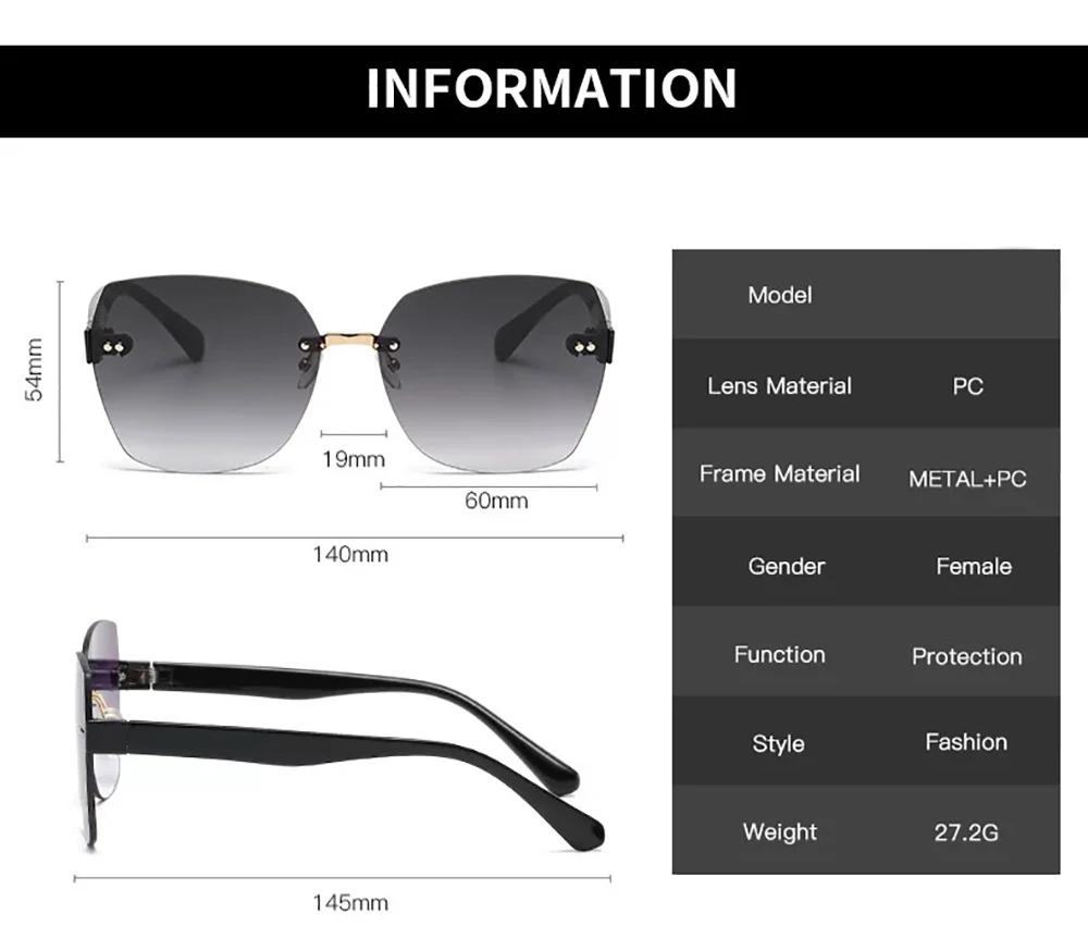 New Fashion Rimless Sunglasses Women Brand Designer Gradient Sun Glasses Luxury Trimming Frameless Eyeglasses Ladies