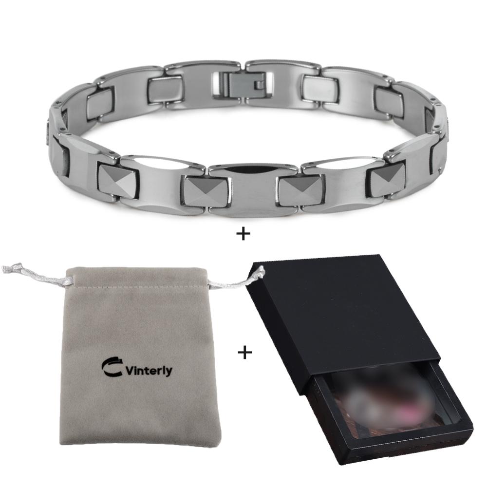 Vinterly Tungsten Carbide Bracelets Men Scratch-proof 10mm Wide Chain Link Jewelry Waterproof Silver-color Metal Shiny Polished