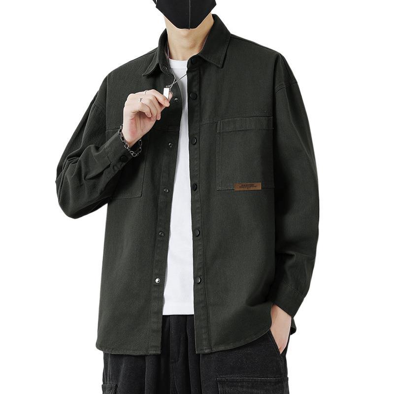 Retro Workwear Long-sleeved Shirt Men's Spring and Summer Pure Cotton Casual Top Men's Cardigan Lining