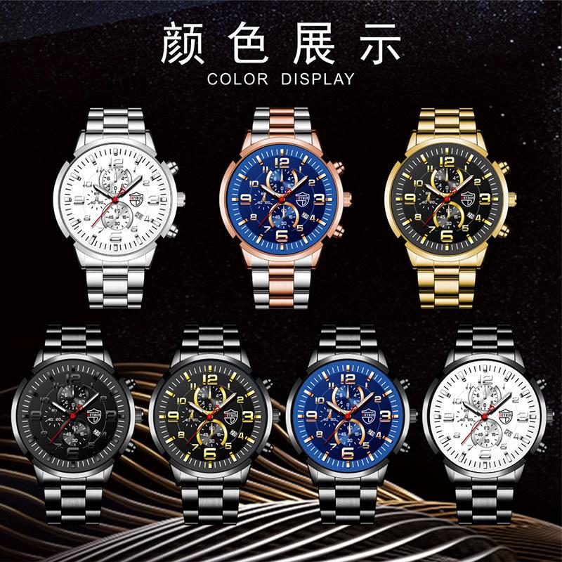Watch Men'S Quartz Watch Stainless Steel Strap Calendar Luminous