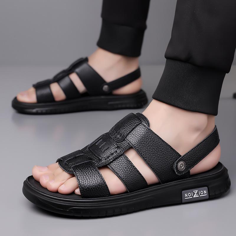 Summer New Designer Father Soft-soled Beach Shoes For Men Garden Casual Leather Sandals Male Solid Color Platform Sandals