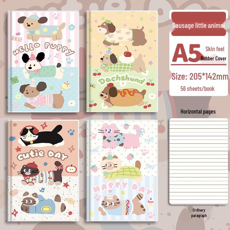 Cute Animal Cartoon A5 Soft Cover Notebook - Tang Qu Sausage Design