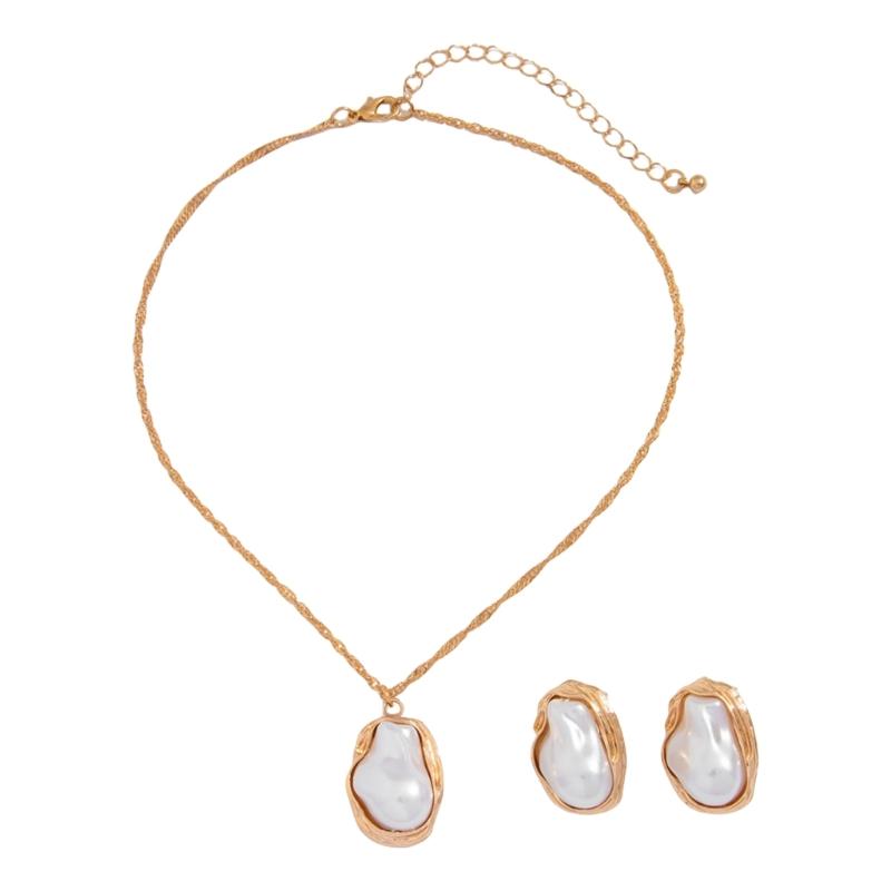 

Necklace and Earrings Set Sturdy Alloy Jewelry Featuring Irregular Designs Portable for Daily Use Party Decoration 1 золотой