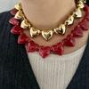 Fashion Love Splicing Peach Heart Necklace Exaggerated Fashion Jewelry Necklace Exaggerated Love Necklace