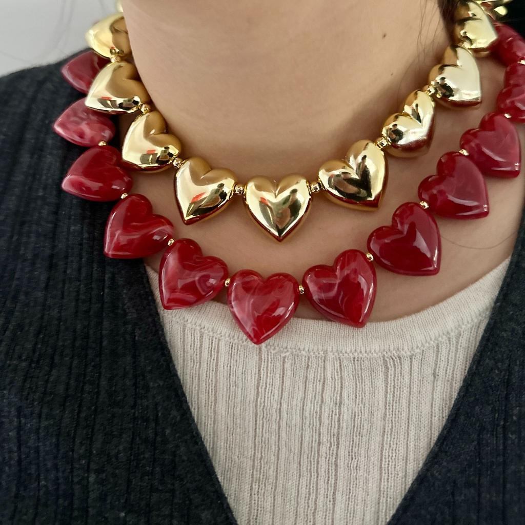 Fashion Love Splicing Peach Heart Necklace Exaggerated Fashion Jewelry Necklace Exaggerated Love Necklace