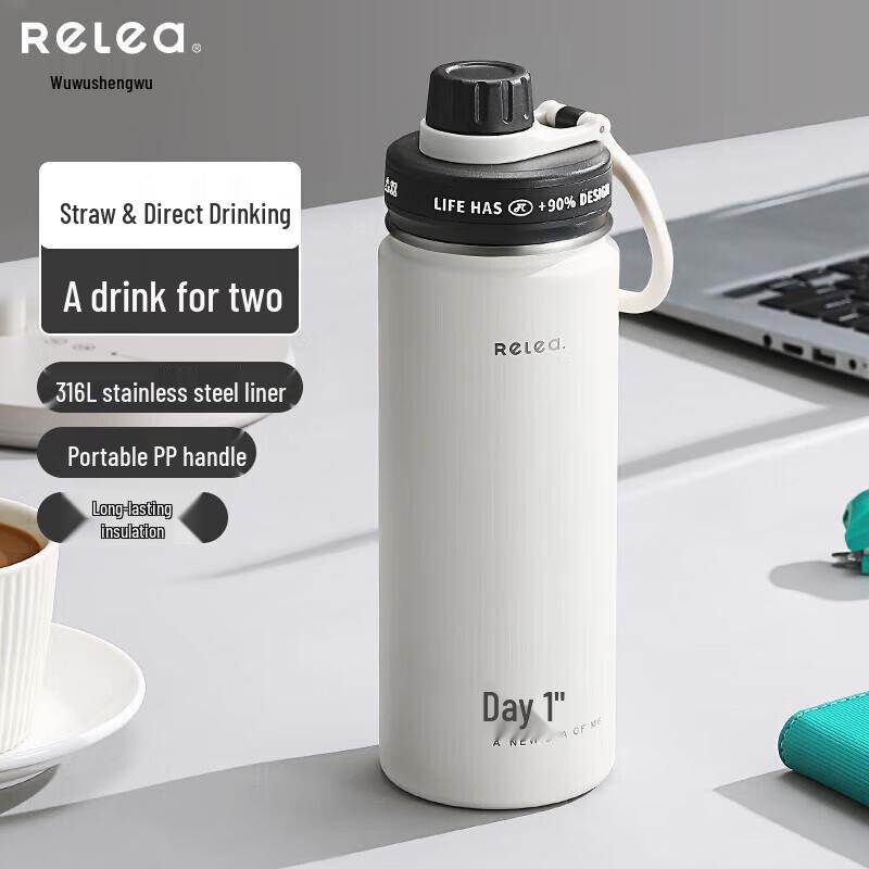 RELEA 316L Stainless Steel Sports Insulated Straw Water Bottle