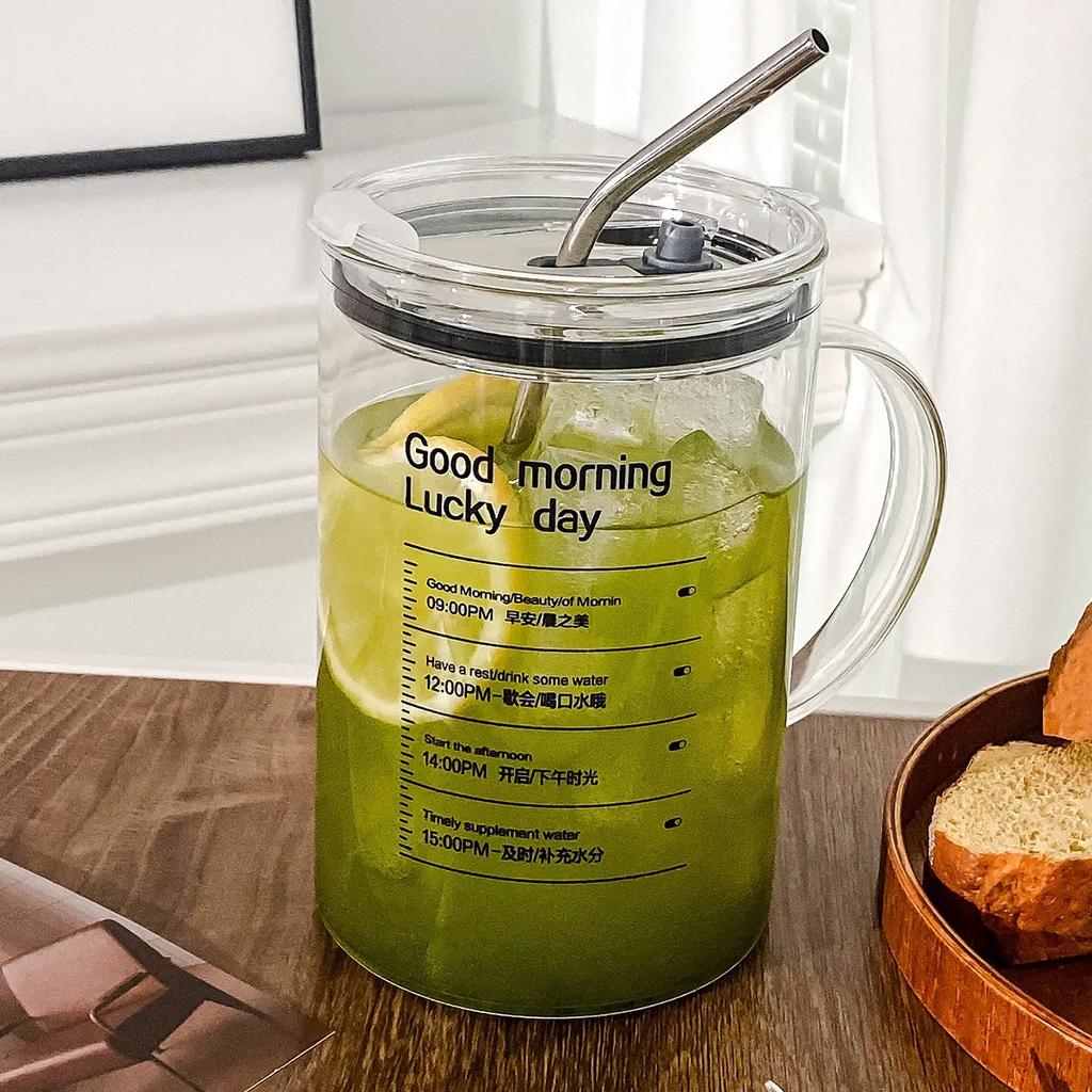 1-liter Large Capacity Coffee Glass Cup with Lid and Straw for Drinking Water In The Office During Summer