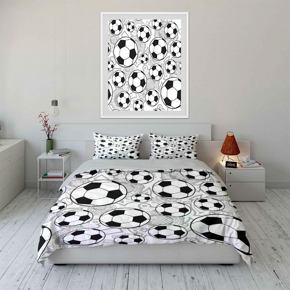 3Pcs Soccer Ball Bedding Set, Black And White Football Pattern Print Duvet Cover + 2 Pillowcases, Sports Fan Bedroom Decor