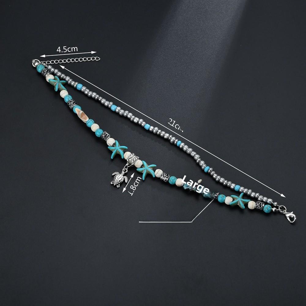 European & American Conch Rice Beads Anklet with Turtle, Starfish & Pearl Pendants