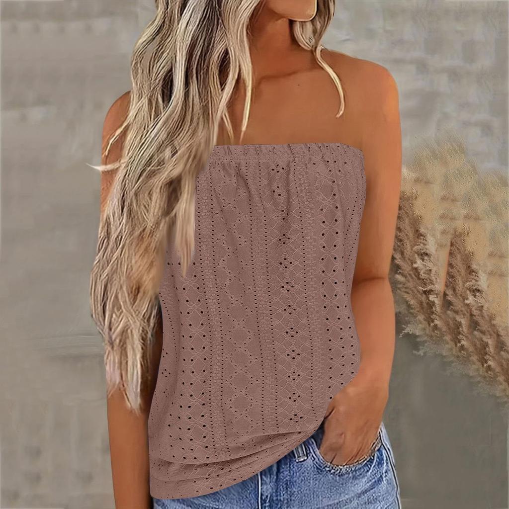 Women's Fashion Strapless Vest Casual Summer Loose Solid Color Hollow Out Tops