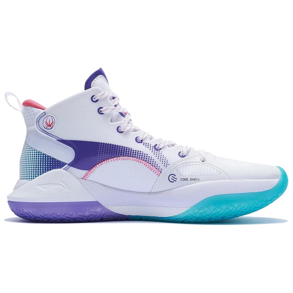 Li Ning Yu Shuai 15 Shock Absorption Anti-Slip Wear-Resistant High-Top Basketball Shoes Men Sneakers White Blue ABAR043-51