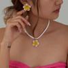 Dopamine Plumeria Pendant Necklace Set Sweet Three-Dimensional Flower Korean Velvet Collarbone Chain