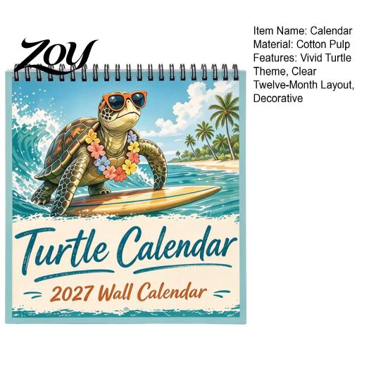 Creative Gift for Turtle Lovers 2025 Themed Wall Calendar, 12 Month Hanging Planner with Thick Decorative Animal Art Calendar Cotton Pulp Paper