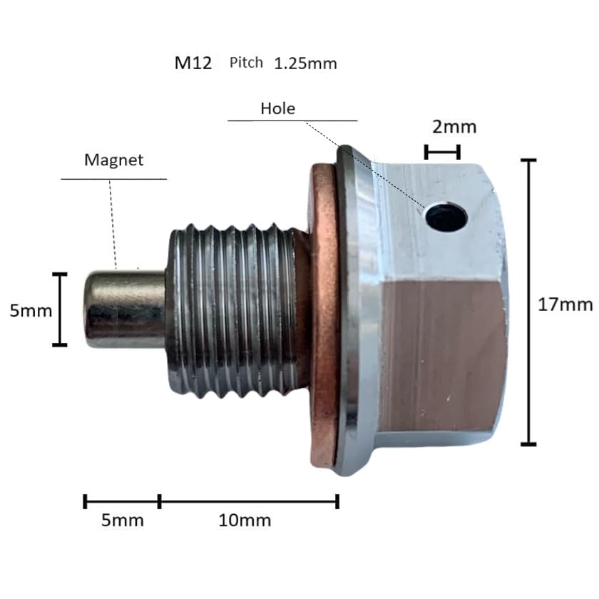 Roost Magnetic Titanium Drain Bolt Drain Bolt for Honda, Yamaha, Suzuki, Kawasaki (M12 X P1.25)