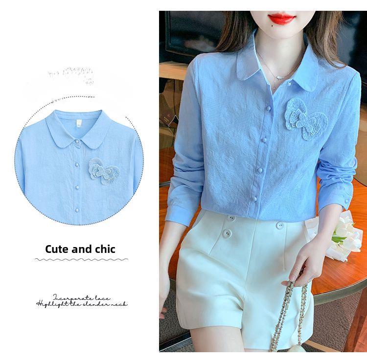 Herbst 2024 Damen Reines Baumwoll-Jacquard Besticktes Langarmhemd