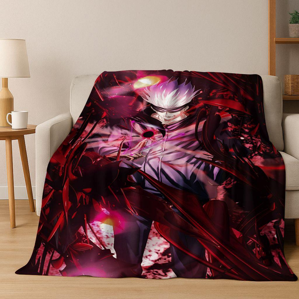 Anime Jujutsu Kaisen Yuji Satoru Cartoon Flanelldecke, Gemütliche Weiche Überwurfdecke für Zuhause Schlafzimmer Bett Sofa Picknick Abdeckung Geschenk Kind