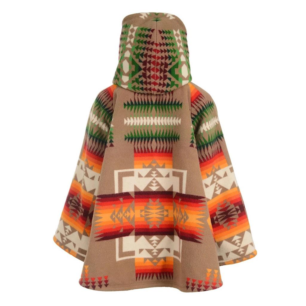 Womens Casual Retro Print Long Sleeve Hooded Jacket Pocket  Button Coats