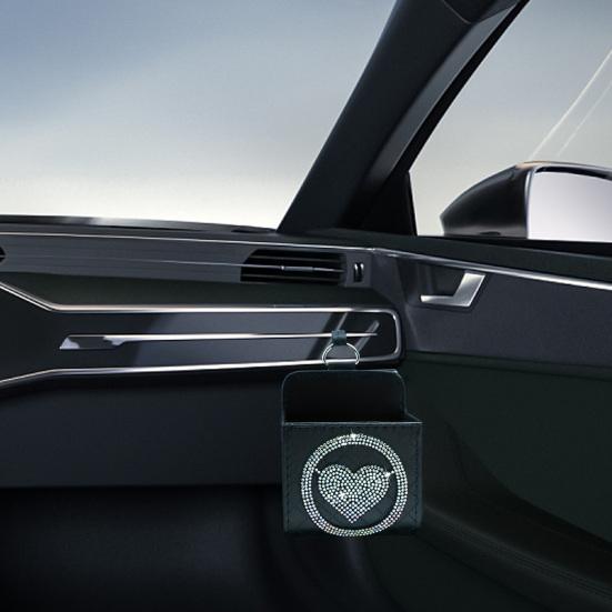 Auto Umělá kůže Úložný box do auta Lesklý Luxusní Láska Srdce Drahokamy SUV Nákladní automobil Auto Ventilátor Závěsný organizér Taška na telefon Pouzdro na klíče