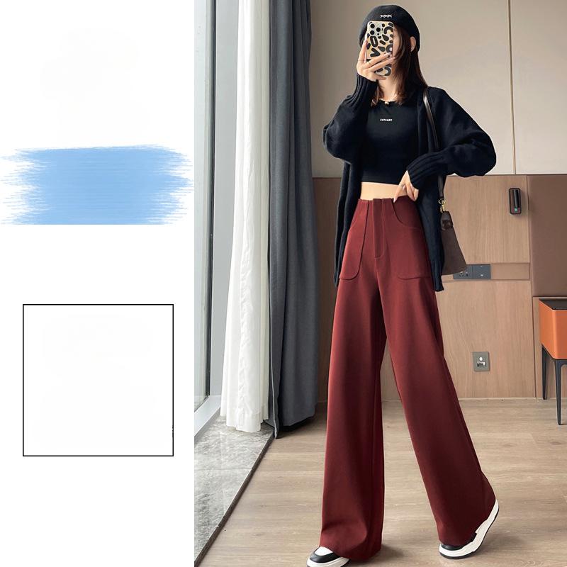 

Осень-зима, новый стиль, однотонные женские широкие брюки, женские узкие повседневные брюки с высокой талией, костюмные брюки длиной до пола 2XL красный