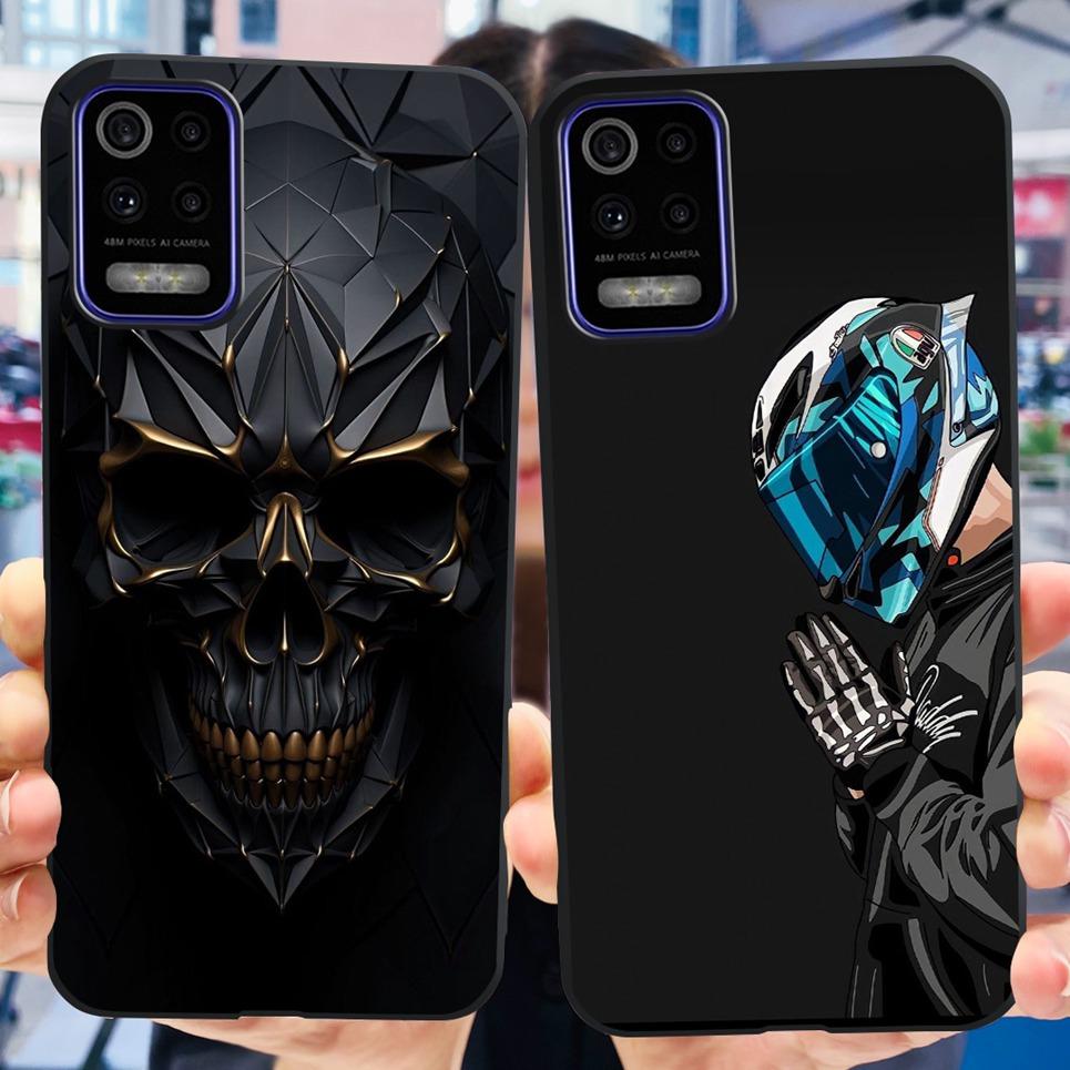 Para LG K52 2020 / LG Q52 2020 Funda Trasera Calavera Dragón Estilo Genial Dibujos Animados Carcasas Parachoques Bumper de Silicona Suave Negro Para LG K22 2020