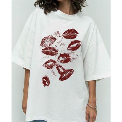 Hirsionsan Sexy Lips Impresso T Shirt Mulheres Verão Algodão Macio Manga Curta Tee Feminino Oversized Higt Street Gothic Top