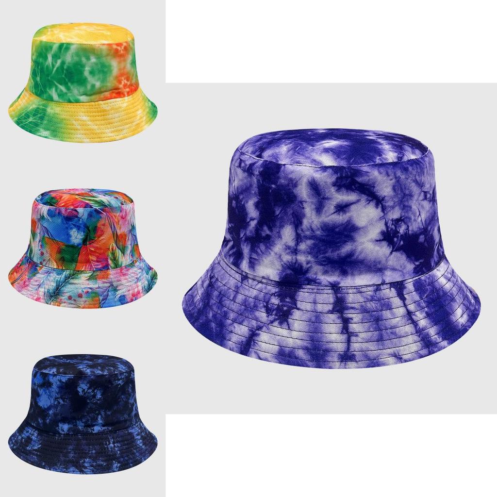 Waterresistant Cotton Tie Dye Bucket Hat With Sunshade For Outdoor Sports