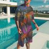 Summer Tribal Printed Men's T-shirt Set Round Neck T-shirts 2 Piece