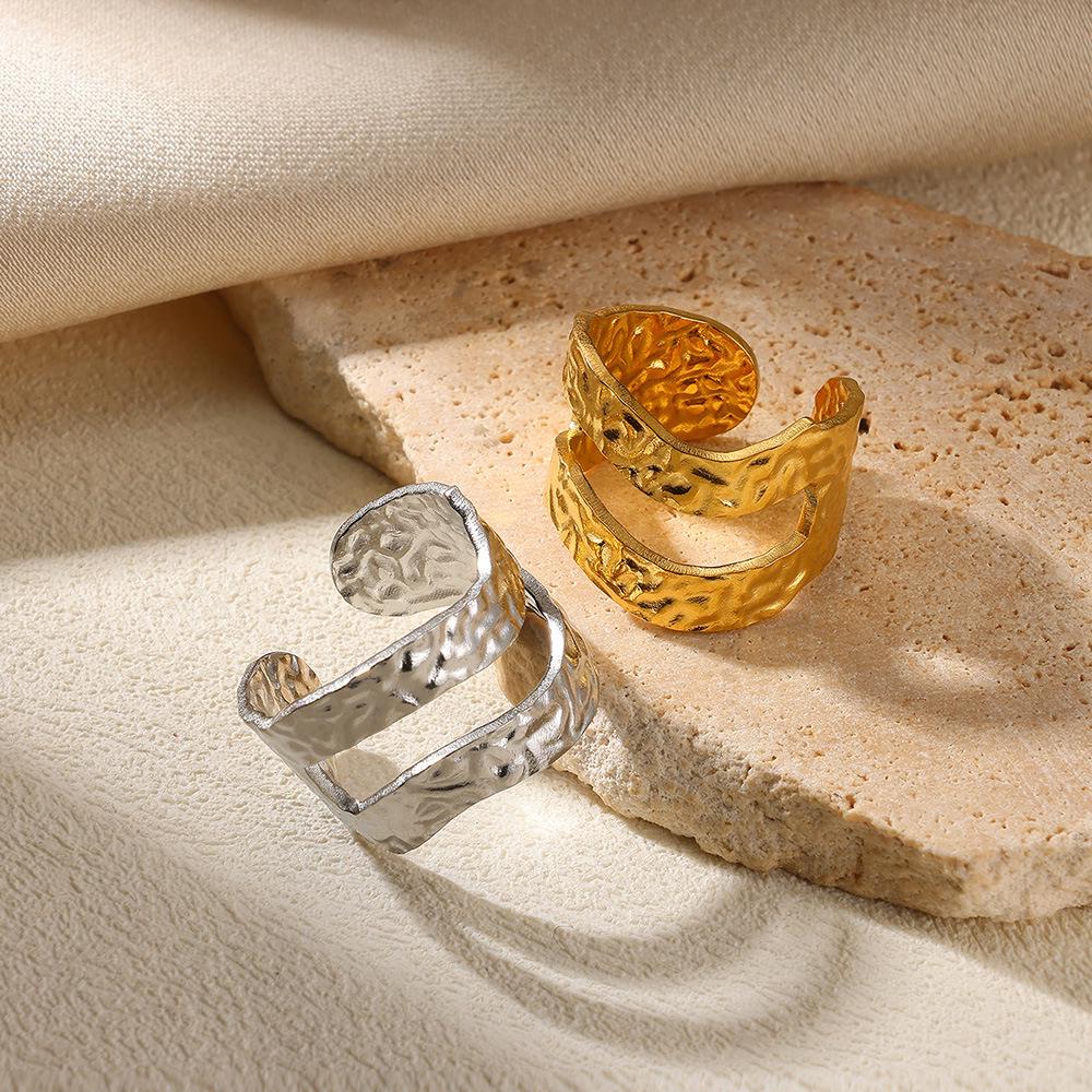 18k Gold-Plated Double-Layer Stainless Steel Geometric Open Women's Ring