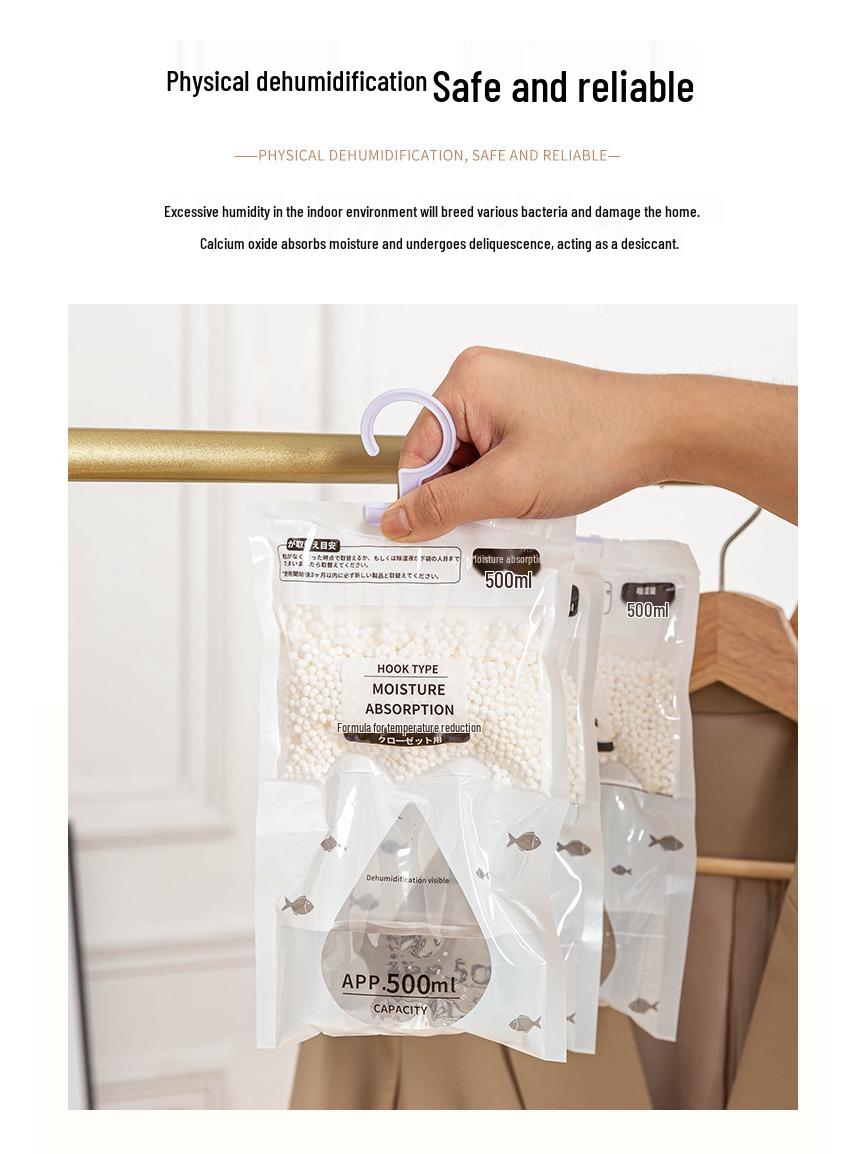 Wall-Mounted Wardrobe Dehumidifier Bag: Moisture-Absorbing, Anti-Moisture Hanging for Dorms and Homes