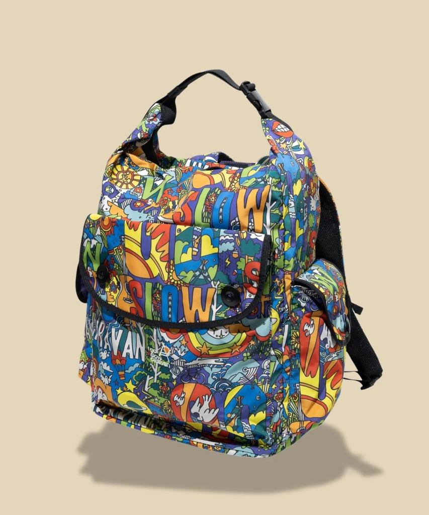 [go Slow Caravan] 358103 Polyester Taffeta 2-Way Roll-Top Day Bag, Psychedelic Free