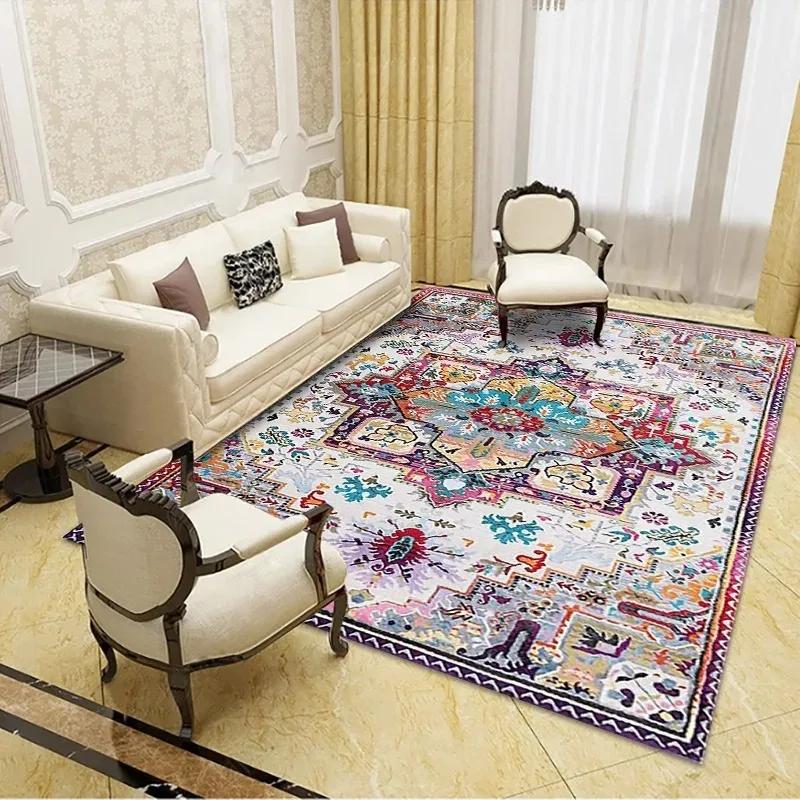Bohemian Vintage Carpet Large Area Living Room Sofa Mat Bedroom Office Muslim Prayer Non-slip Machine Washable Rug Home Decor