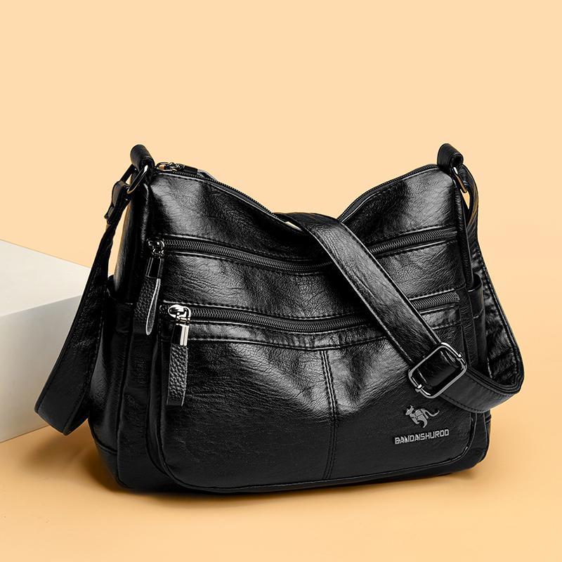 Women's Leather Crossbody Bag Large Capacity Multi-pocket Shoulder Bag for Middle-aged Mom Daily Life  and Weekend Outings