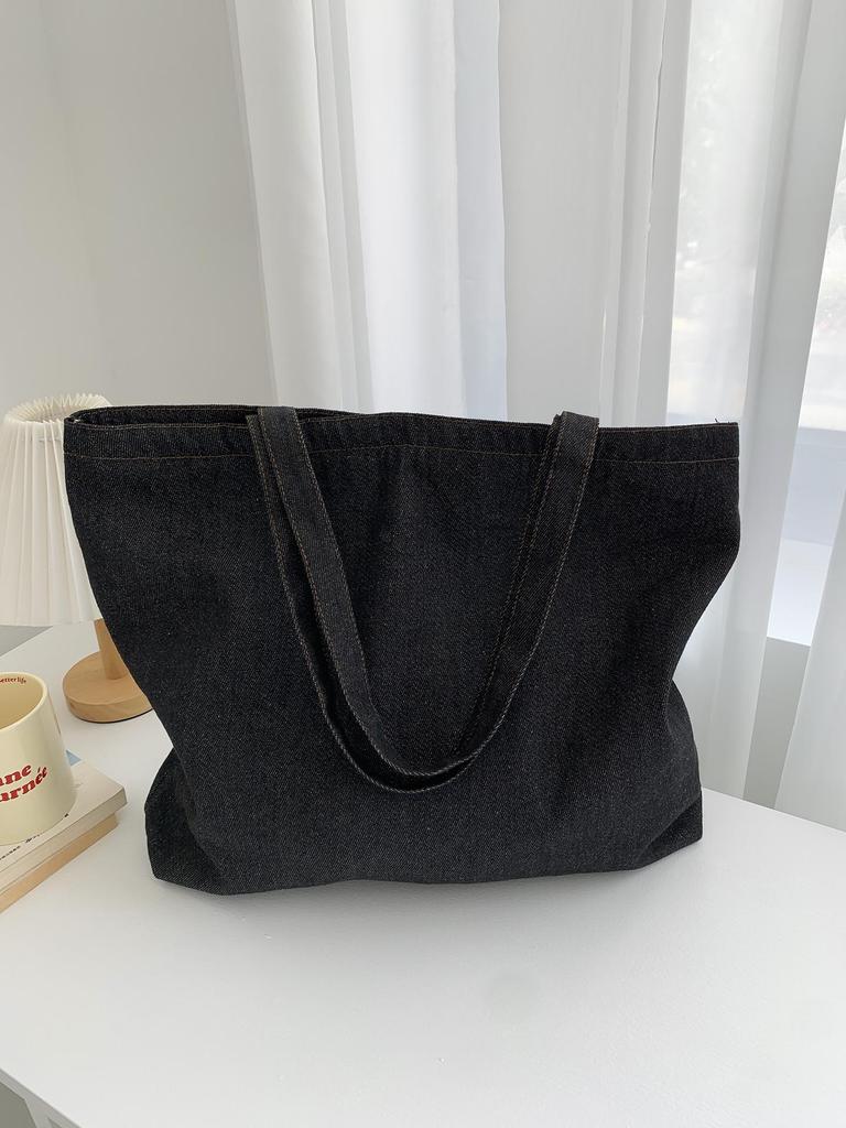 Light Blue One-Shoulder Canvas Bag - Large Capacity, Unisex, Korean Style, Zip Closure