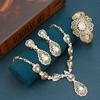 Arabic Bride Jewelry Sets Hollow Flower Women Earring Necklace Bracelet Water Drop Crystal Wedding Necklace