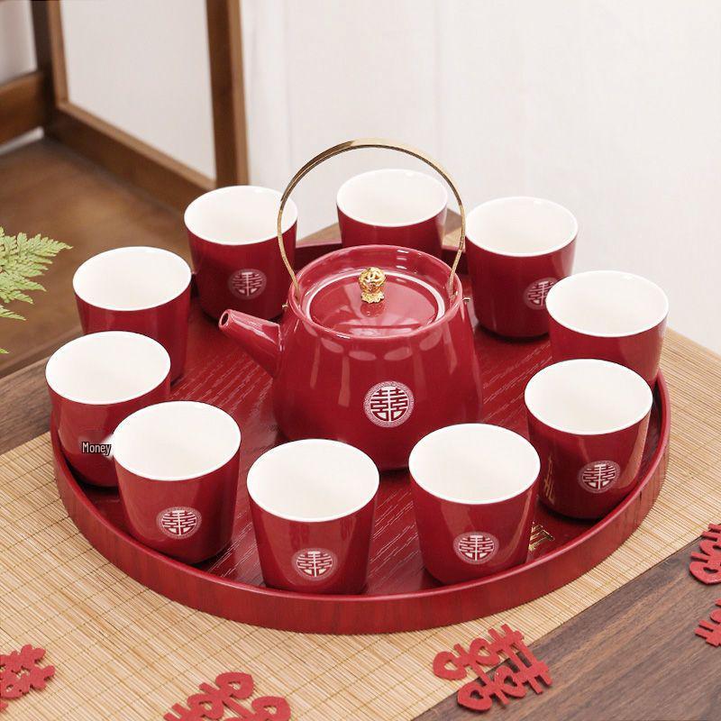 Wedding Tea Set: Elegant Teapot and Cups for Newlyweds' Traditional Ceremony