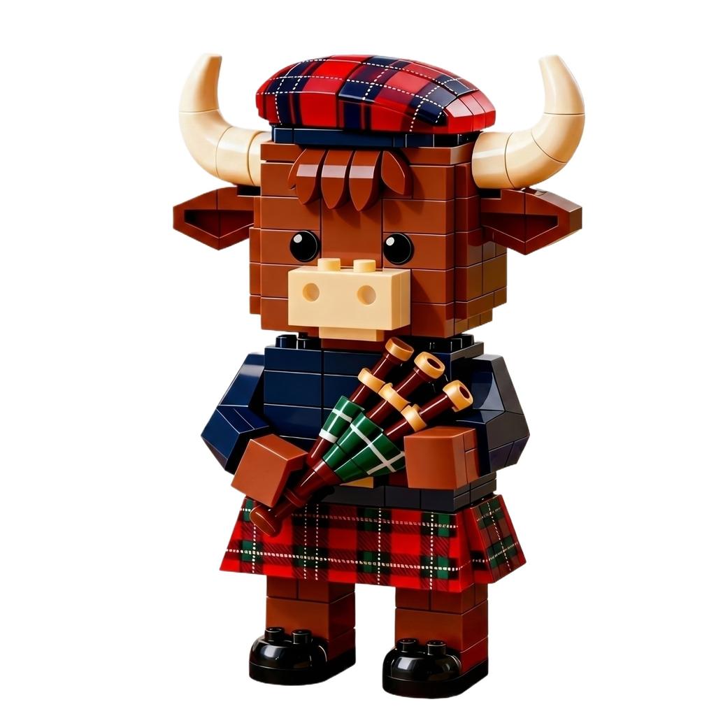 Building Block Set Scottish Highland Bull with Bagpipes 241 Pieces Creative Construction Toy Model for Display and Collection