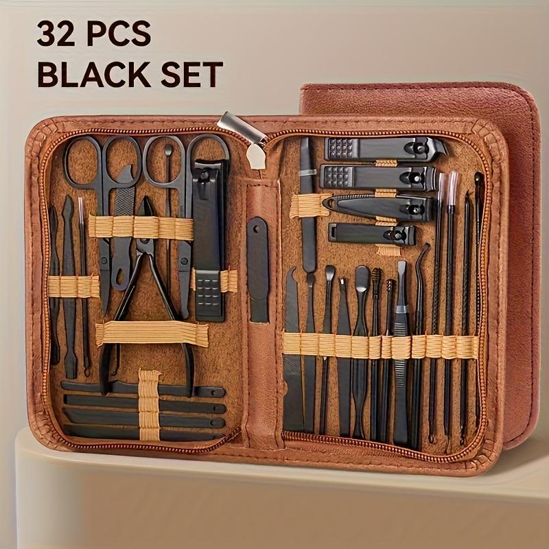 32pcs Set Luxury Nail Care Set in Black And Brown Including Ingrown Nail Clippers Manicure Tool Set, Covering Blackhead Remove