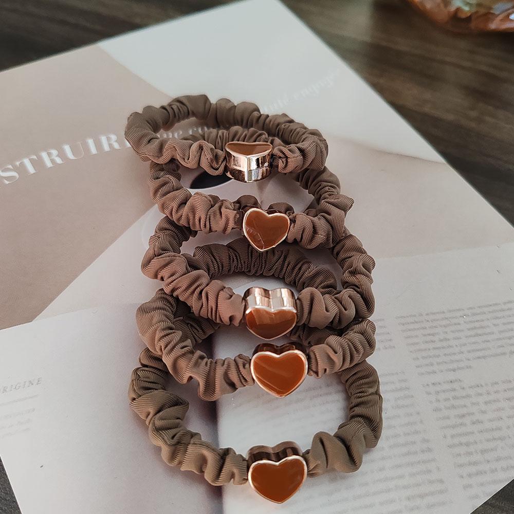 5PC European and American Cream Heart High Elasticity Hair Ties for Women Girls Ponytail Holder Hair Rings Rope Accessories