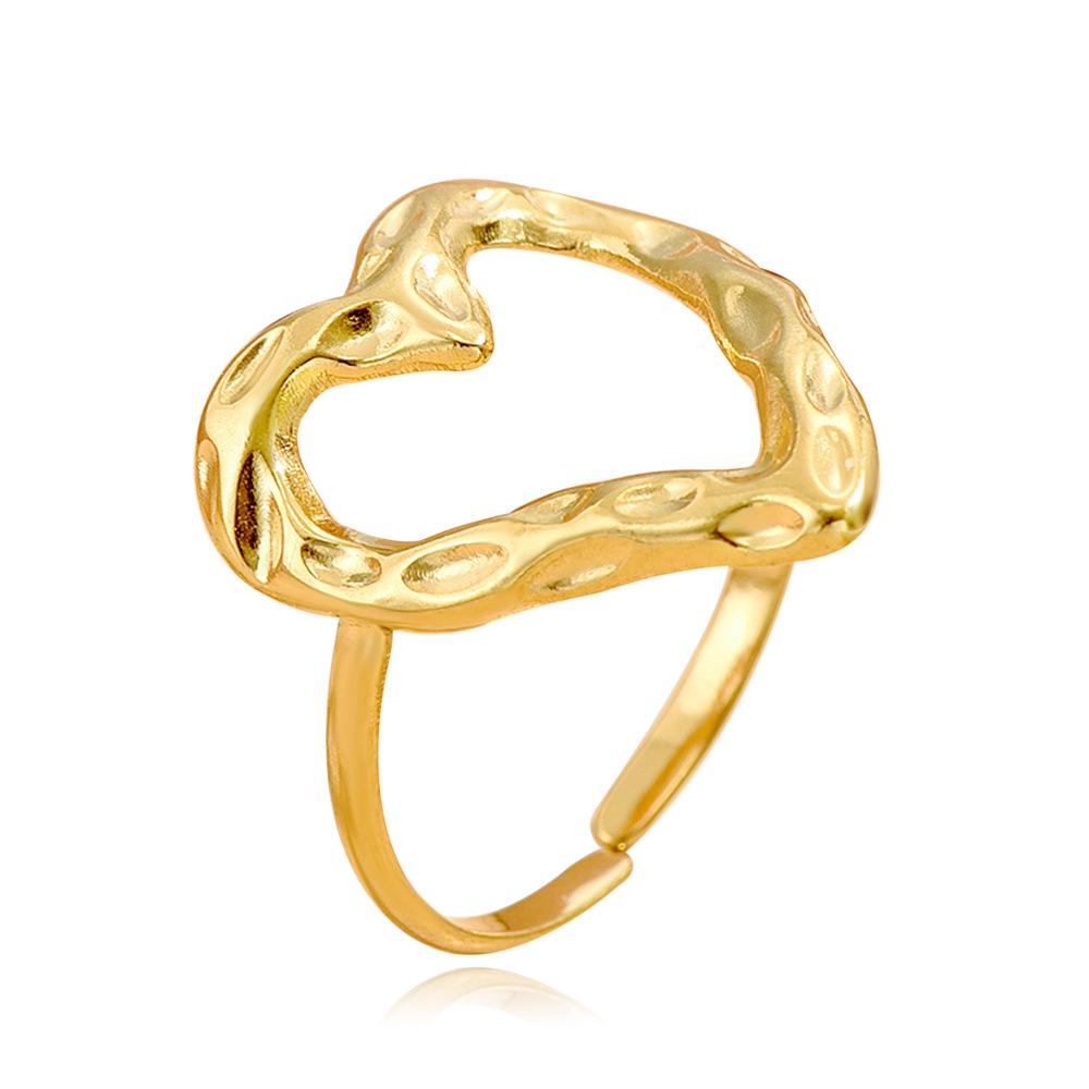 Adjustable Heart-Shaped Stainless Steel Ring with Retro Baroque Design and Irregular Texture
