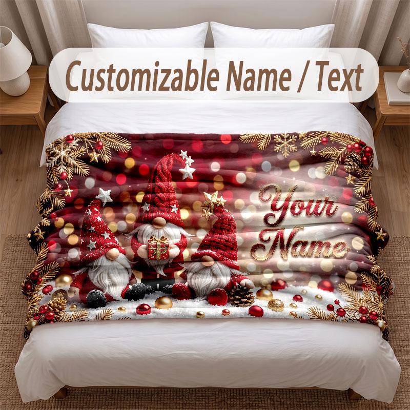 Christmas Theme Soft Blanket Personalized Custom Name Text Print Warm Blanket Home Sofa Bedroom Decor