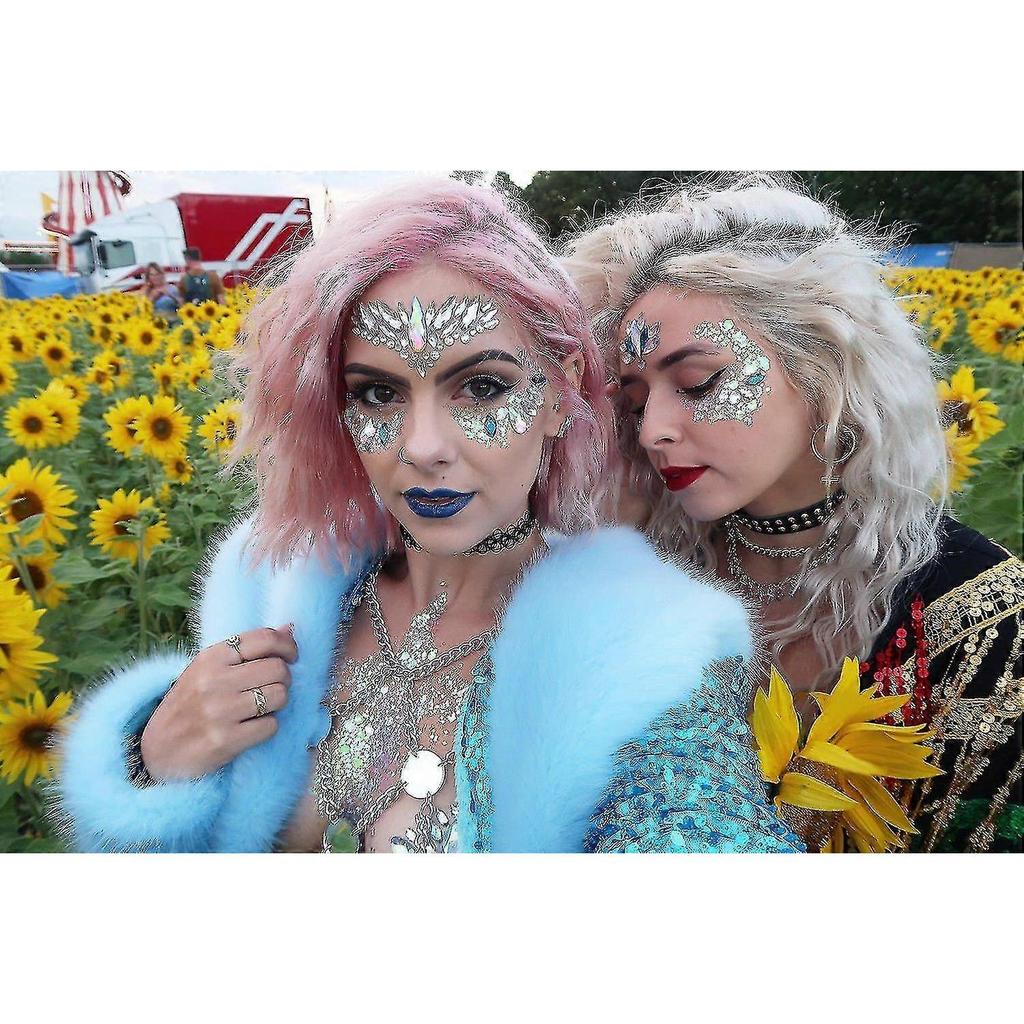6 Sets Rhinestone Mermaid Face Jewels Tattoo - Body Stickers Crystal Tears Gem Stones Bindi Temporary Stickers