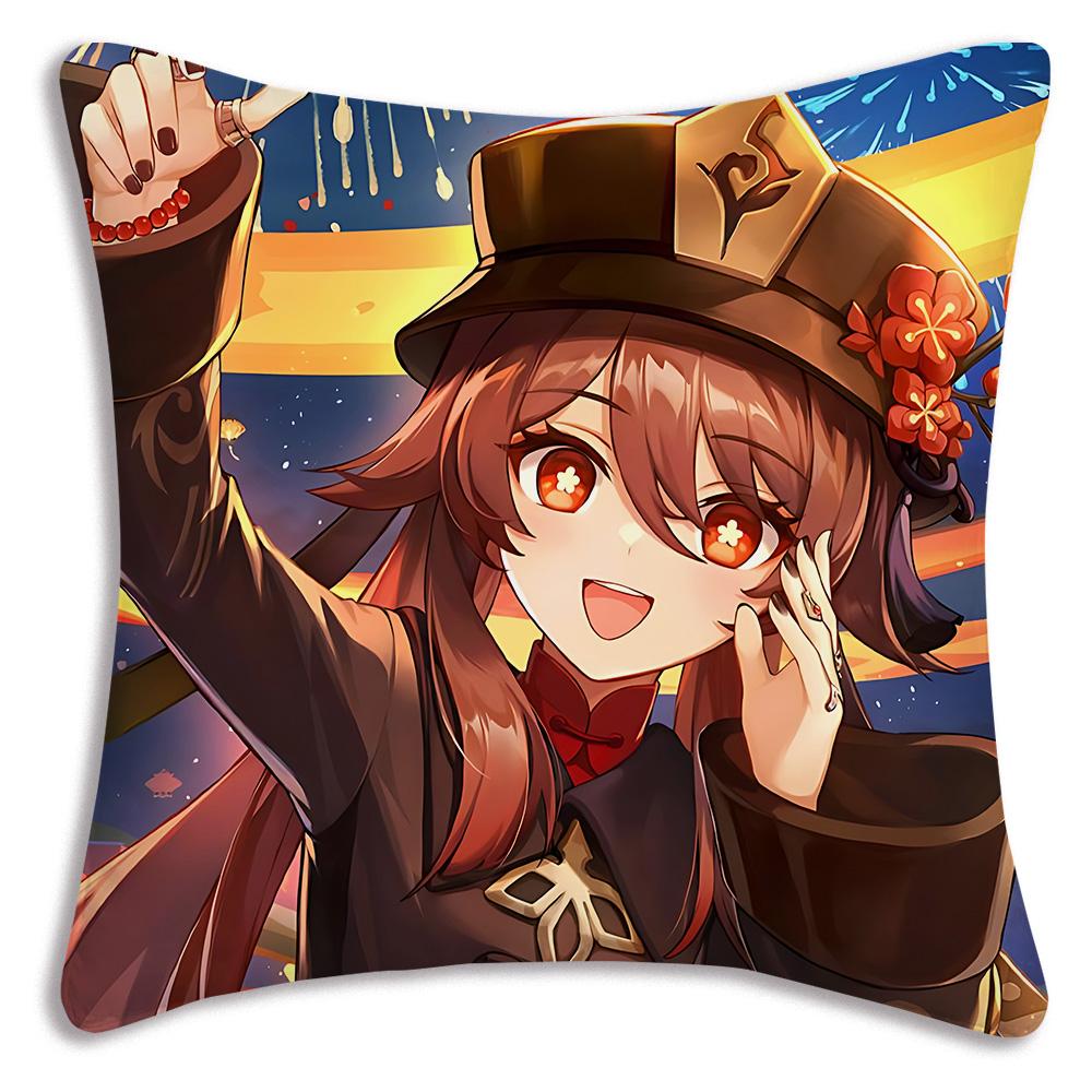 Anime Genshin Impact Pillow Covers Cartoon Sofa Decorative Home Double-Sided Printing Short Plush Cute Cushion Cover