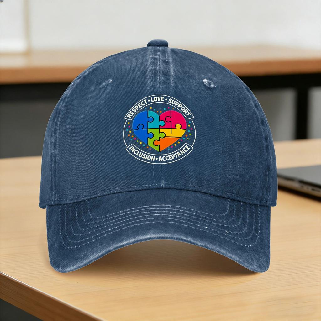 Autism Respect Love Inclusion Puzzle Sun Baseball Cap Vintage Unisex Adult Washed Trucker Hat Adjustable Design Kpop Baseball Caps
