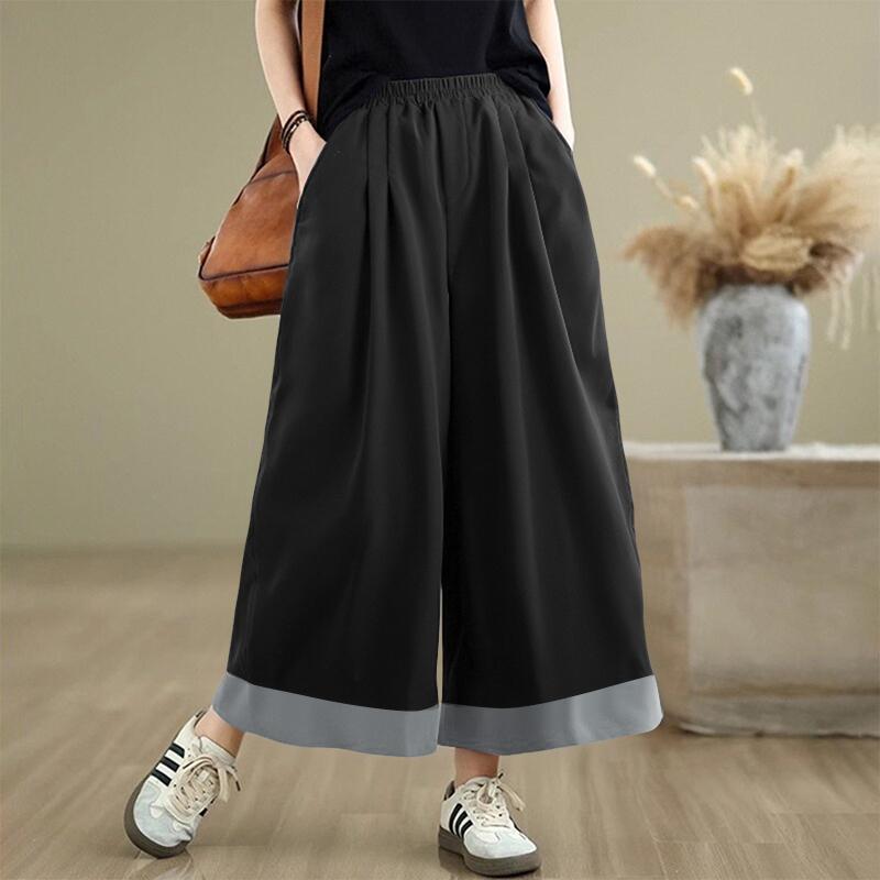 ZANZEA Women Casual Elastic Waist Loose Wide Leg Cropped Pants