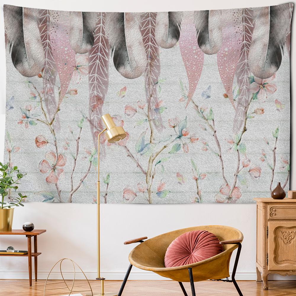 Tapiserie Psychedelică cu Pene Agățată pe Perete Artă Stil Boem Tapiz Hippie Colorat Mister Dormitor Cameră Decor Acasă