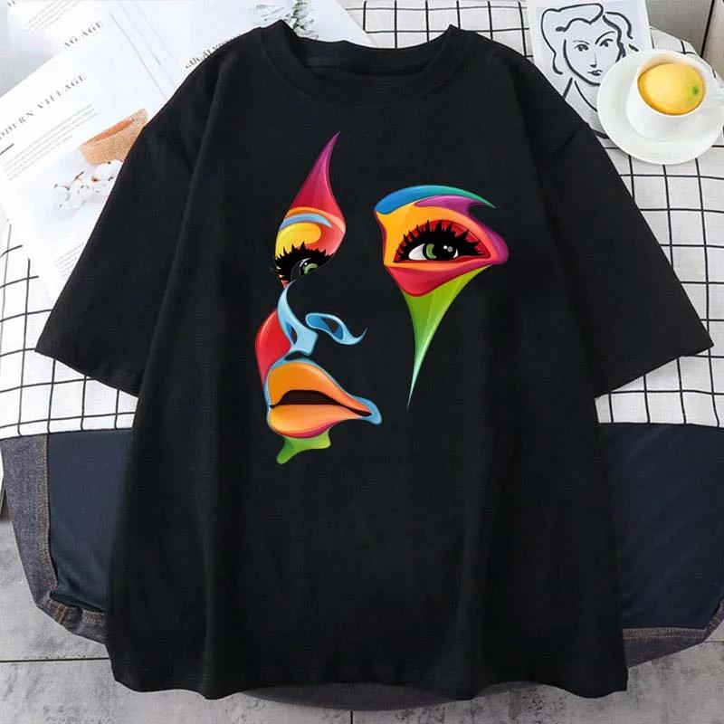 2024 Lady Face Personality Design Print T Shirt Female Street Comfortable T-Shirt Soft Casual Tops Breathable Short Sleeves