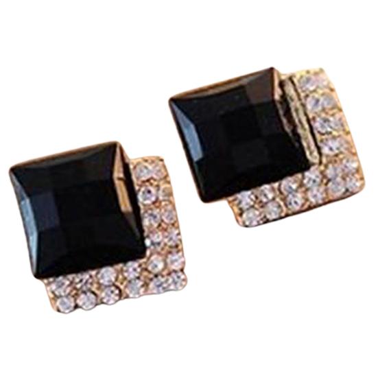 

1 Pair Earrings Shiny Charming Square Women Men Ear Studs for Anniversary чорний