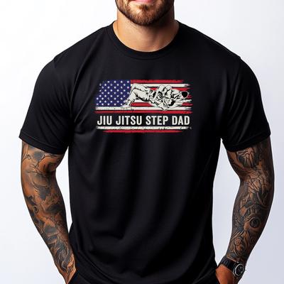 Jiu Jitsu Mma Or Bjj Usa Flag Art Step Dad Grahpic Tee Shirt Short Sleeve Tee Outdoor