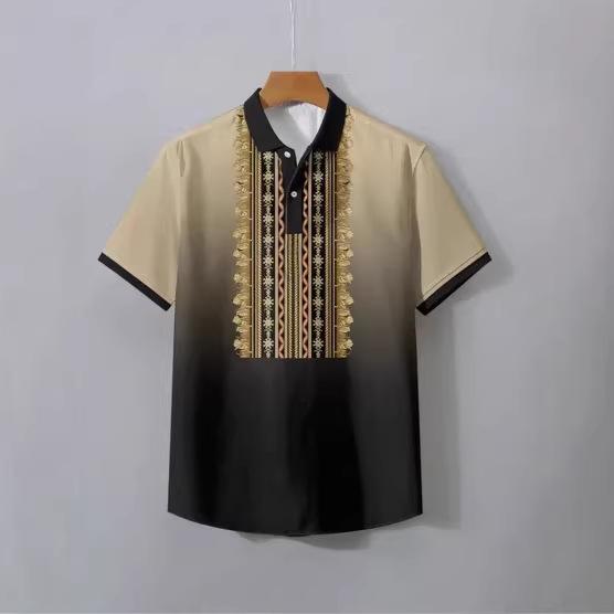 2025 summer men's clothing ethnic retro lapel short-sleeved shirt men's traditional 3D printed polo shirt