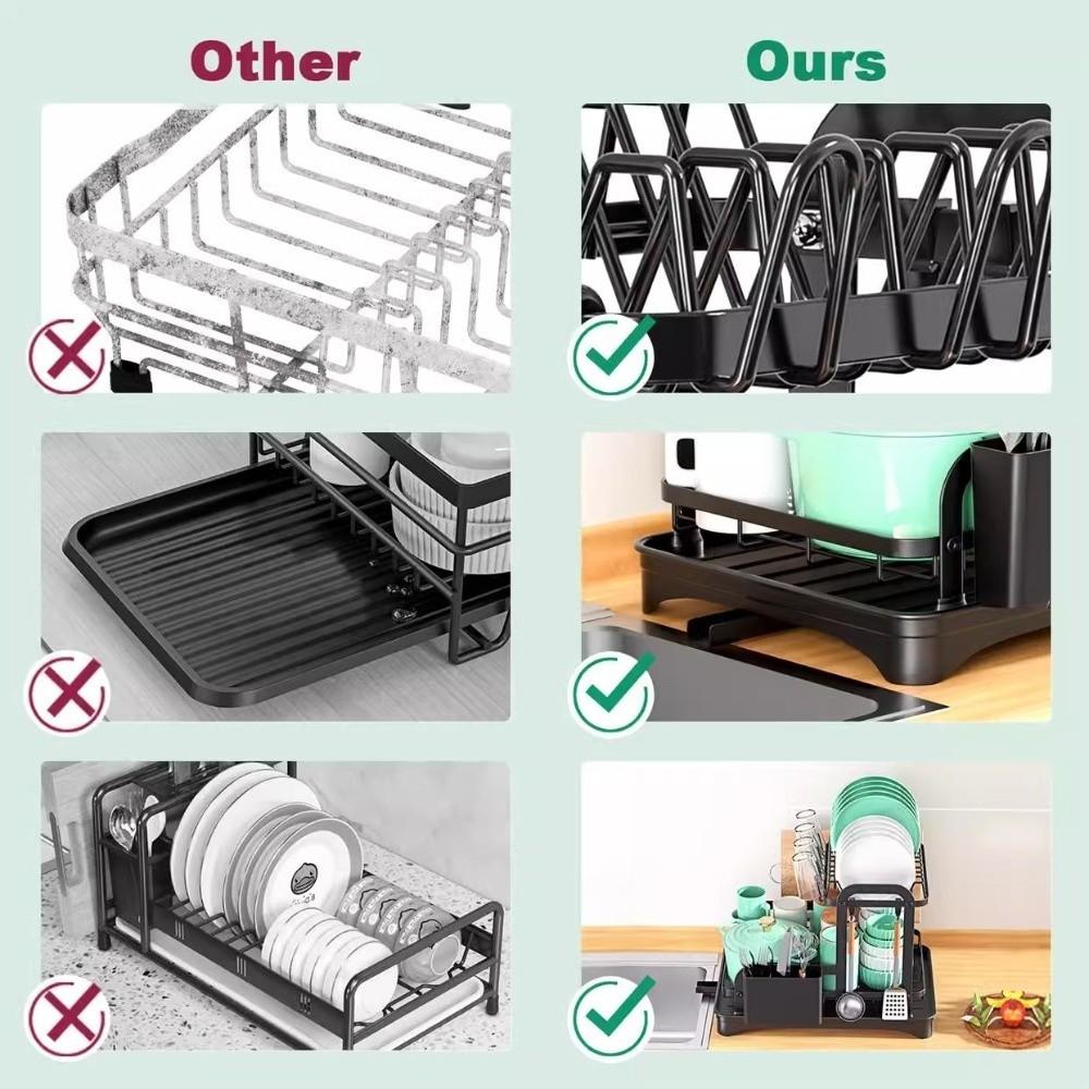 Extendable Drain Pipe Kitchen Dish Storage Rack Kitchen Plates Organizer for Sink Countertop